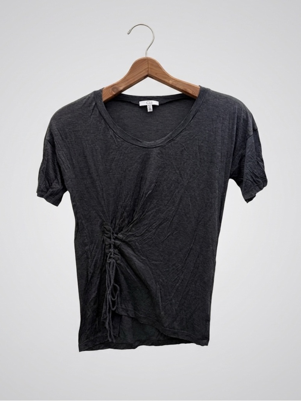 Clu Dark Gray Ruched Side Tie Short Sleeve Tee